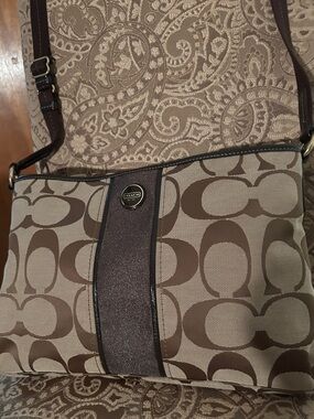 Coach 2013 Signature Foldover Tote Crossbody in Mixed Brown Accents EUC FOR